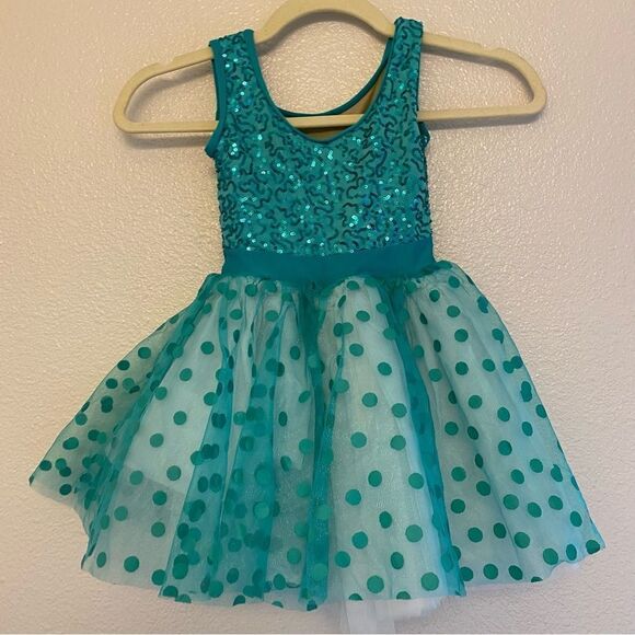 Weissman Dance tutu dress Kelly green teal polka Ain't She Sweet 7724 Child SC 6 - Picture 7 of 11